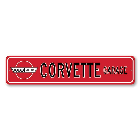 Corvette Garage, Decorative Garage Sign, Man Cave Wall Sign, Chevy Sign for Home Decor, Chevy Aluminum Sign - 4x18 inches