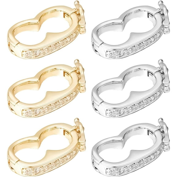 1 Box 6Pcs Layered Necklace Clasps Bracelet Layering Clasp Rhinestone Peanut Pearls Clasps Necklaces Bracelets Multiple Strands Connector for Jewelry Making Women DIY Crafts Silver Gold for DIY