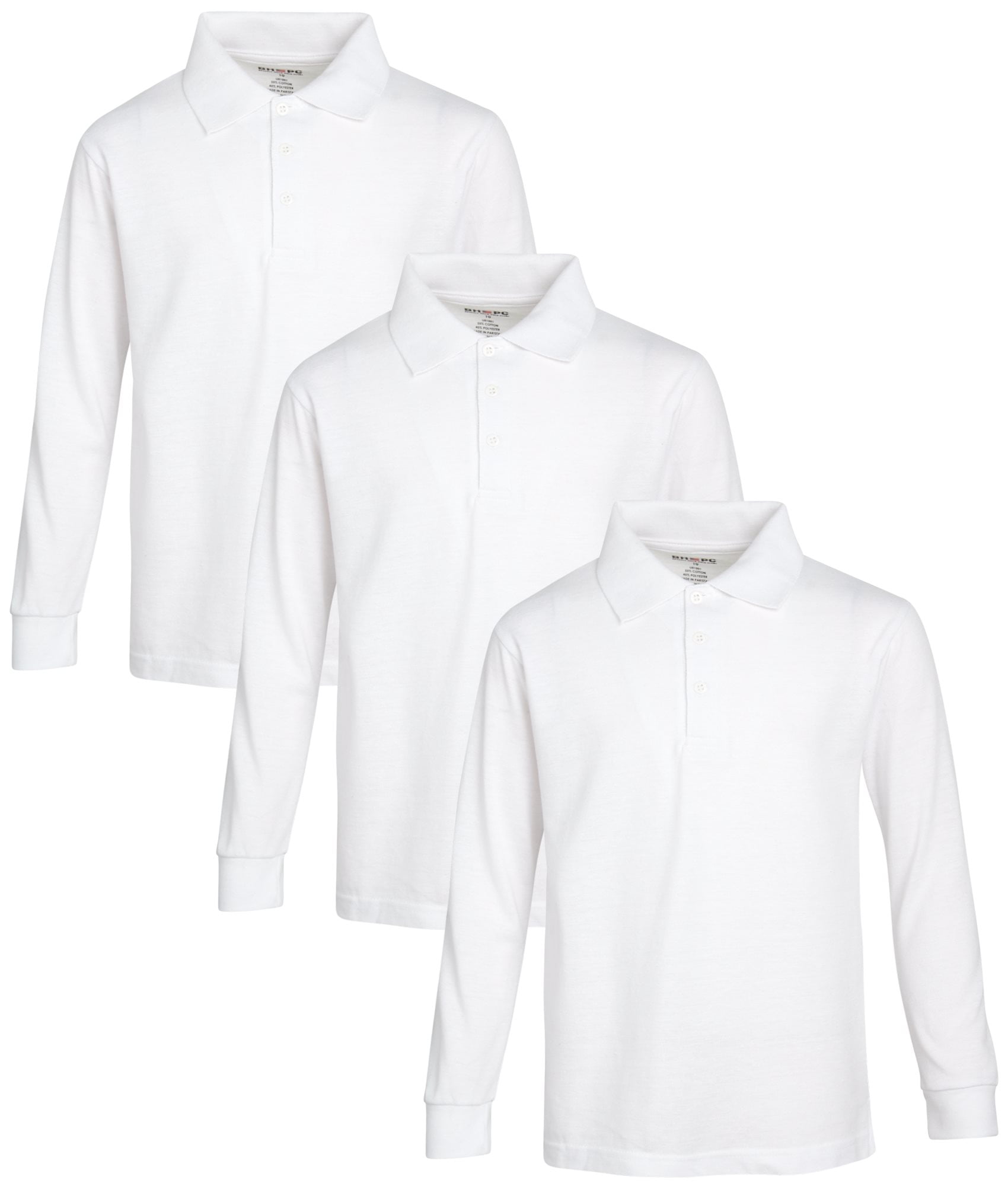 Beverly Hills Polo Club Boys' School Uniform Shirt - Pique Long Sleeve Polo T-Shirt (3 Pack)