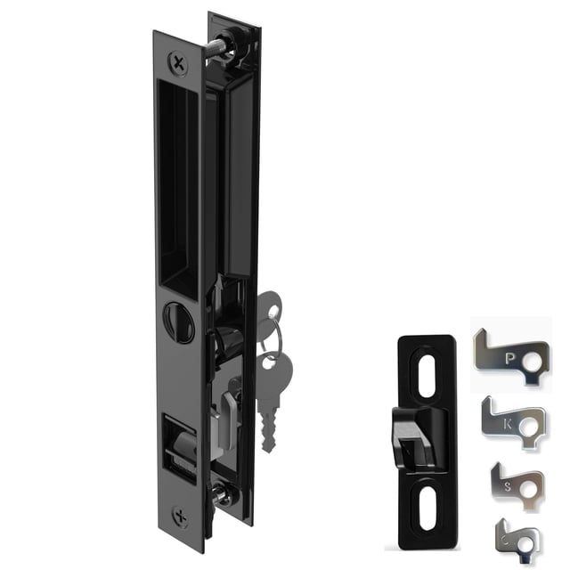 Tirador para puerta corrediza T-HAKEN de 6,6 cm, negro, con llave