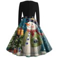 thumbnail image 5 of Christmas Dresses for Women Women's Fashion Round Casual Slim Fit Christmas Print Large Swing Long Sleeve Dress for Holiday Party,Army Green,L, 5 of 5