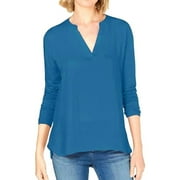 I.N.C Womens Split Neck Pullover Blouse, Blue, Petite, PM
