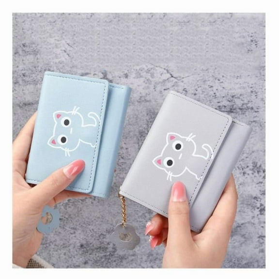 Women Wallet Cute Cat Short Wallet Leather Purse Girls Money Bag Card Holder