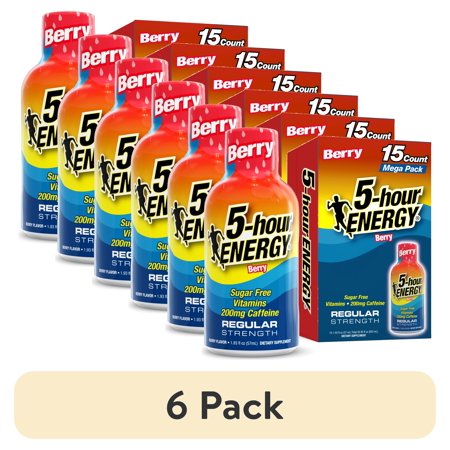 (6 pack) 5-hour ENERGY Shot, Regular Strength, Berry, 15 Count