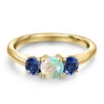 thumbnail image 3 of Gem Stone King 10K Yellow Gold Simulated White Opal and Blue Created Sapphire Engagement Ring for Women | 1.00 Cttw | Round Cabochon 5MM | Gemstone October Birthstone | Size 6, 3 of 6