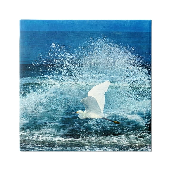 Stupell Industries Egret Flying Waves Splashing Coastal Painting Gallery Wrapped Canvas Print Wall Art