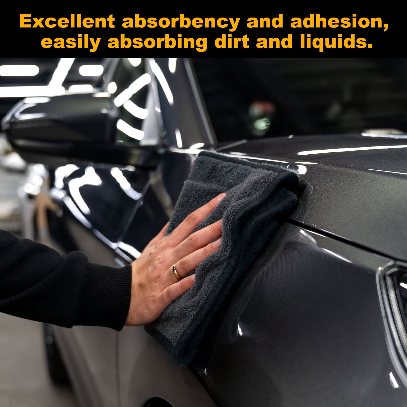 Uxcell 2 Pcs Car Microfiber Towels 23.62 x 35.43 Inch Ultra Absorbent Microfiber Towel Care Polishing Detailing Waxing Cloths Single Layer for Car Kitchen Window, Grey/Black(600GSM)
