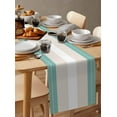 thumbnail image 6 of Turquoise Beige Stripe Table Runner Cotton Linen 90 Inch Holiday Dresser Scarves, Modern Art Horizontal Striped Tablerunner for Kitchen Coffee Dining Bedroom Living Room Dinner Scarf Décor 13''x90'', 6 of 9