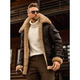 thumbnail image 4 of FOCUSNORM Men's Zip Up Leather Jacket Woolen Fleece Long Sleeve Contrast Color Pockets Lapel Neck Casual Coat, 4 of 9
