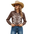 thumbnail image 4 of Cowgirl Cowboy Shirts Women Western Floral Print Button Down Tops Long Sleeve Snap Outfits Spring Fall Brown S, 4 of 5