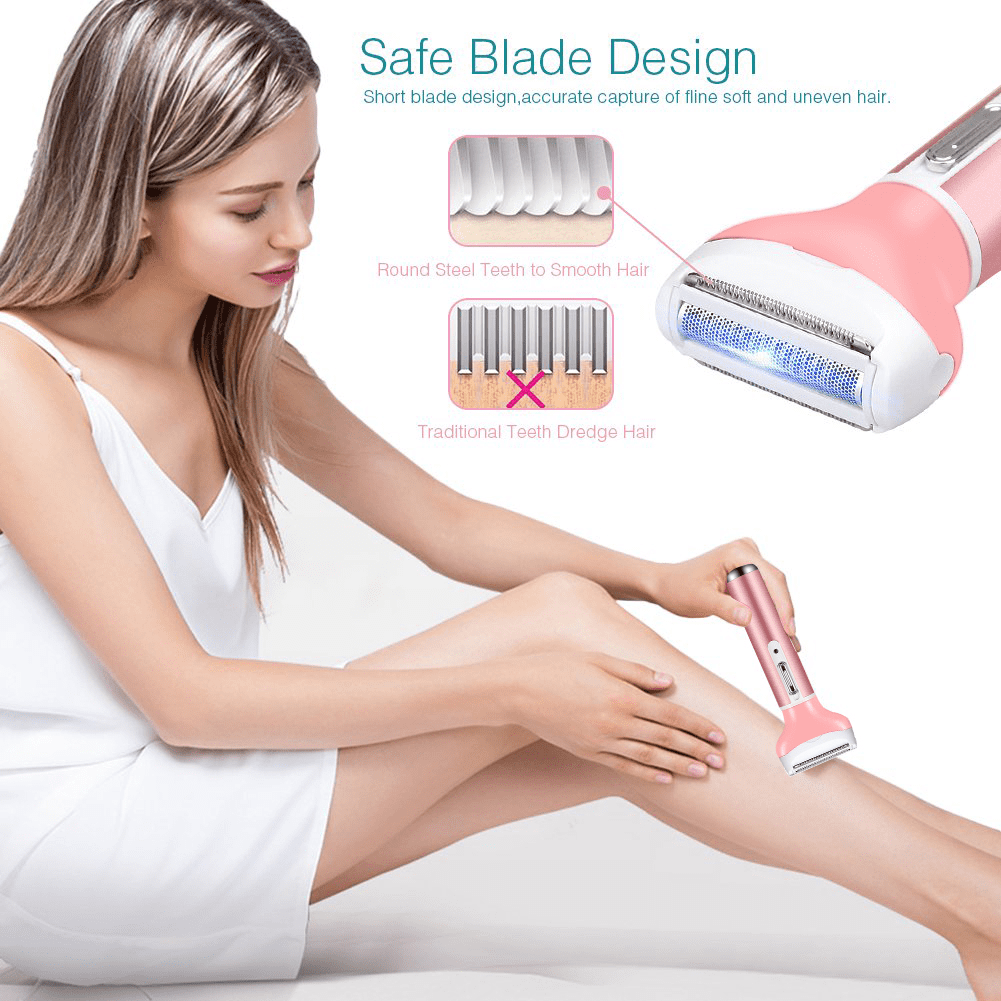 Electric Shaver for Women, 5 in 1 Rechargeable Razor Waterproof Painless Epilator Nose Hair Removal Remover Facial Body Bikini Eyebrow Beard Sideburn Mustache Trimmer Clipper Grooming Groomer Kit