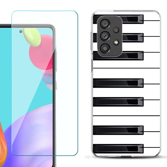 Slim-Fit Gel TPU Phone Case for Samsung Galaxy A33 5G, with Tempered Glass Screen Protector, by OneToughShield ® - Piano Design