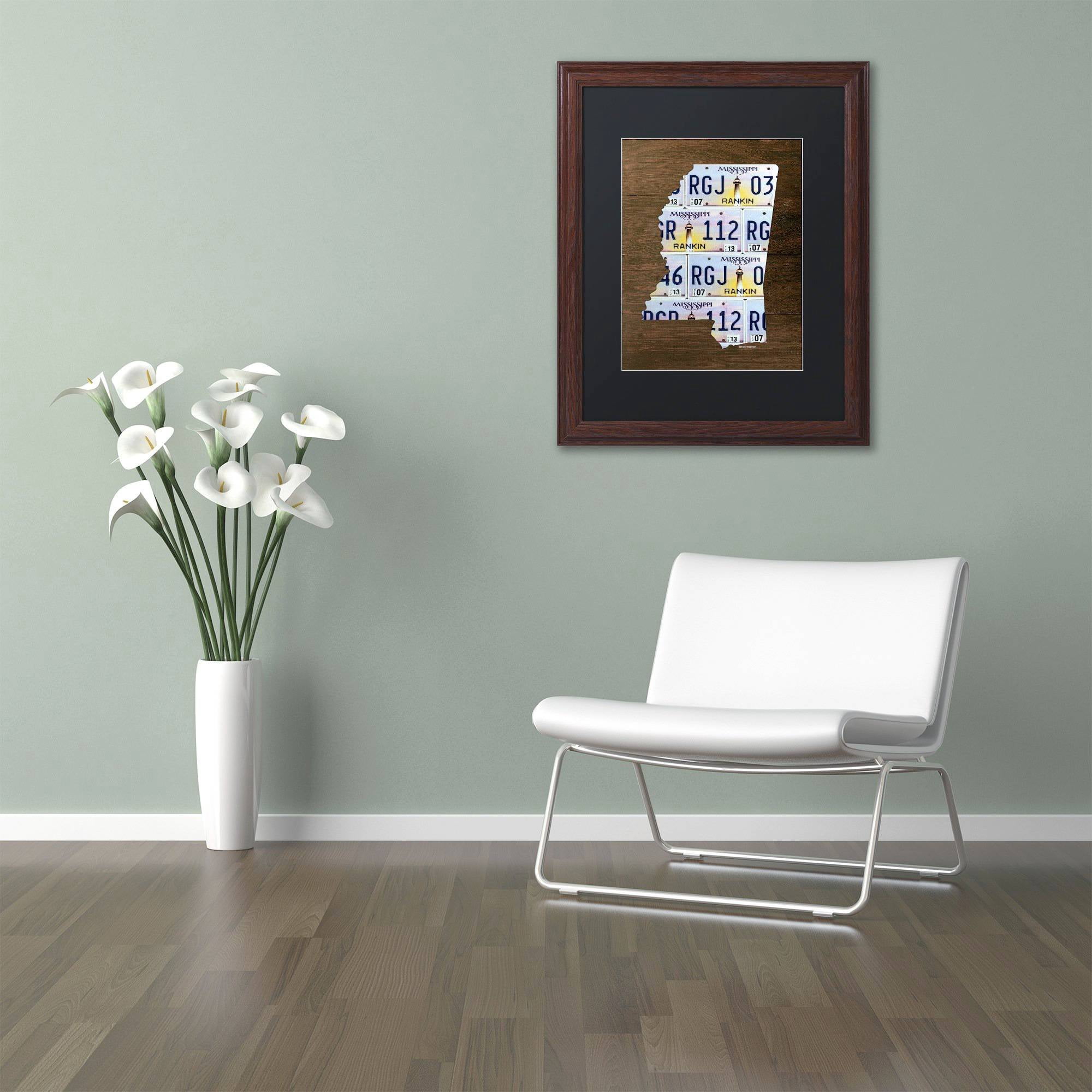 Trademark Fine Art 'Mississippi License Plate Map' Canvas Art by Design Turnpike, Black Matte, Wood Frame