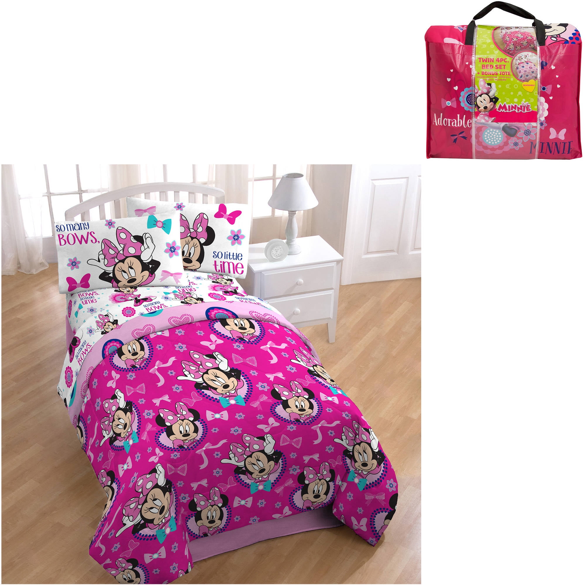 Blanket 4/ 6 pc Disney MINNIE MOUSE Comforter Sheet Set MINNIE Plush Doll 