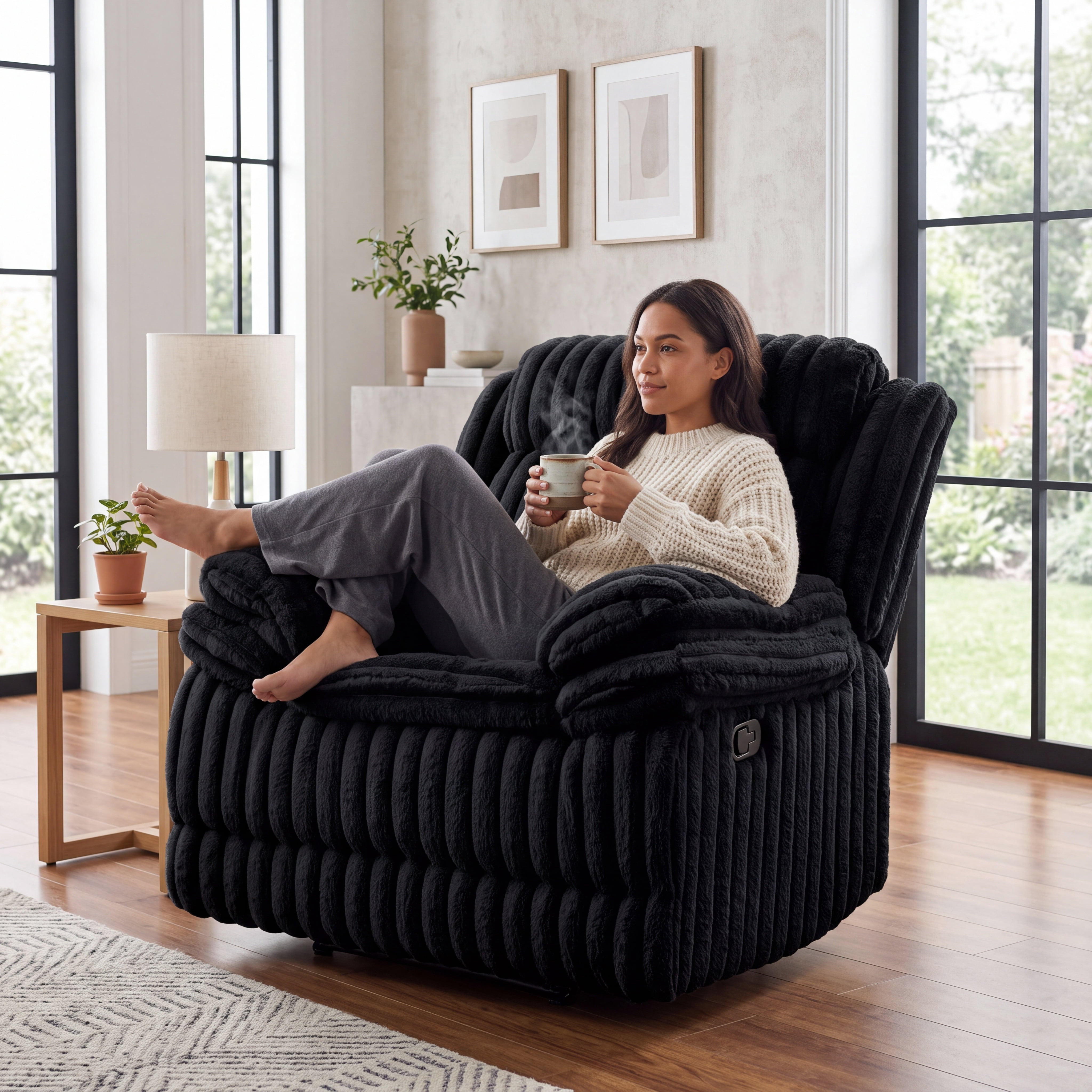 Roundhill Furniture Ardello Manual Rocker Recliner with Wide-Wale Corduroy Upholstery, Black