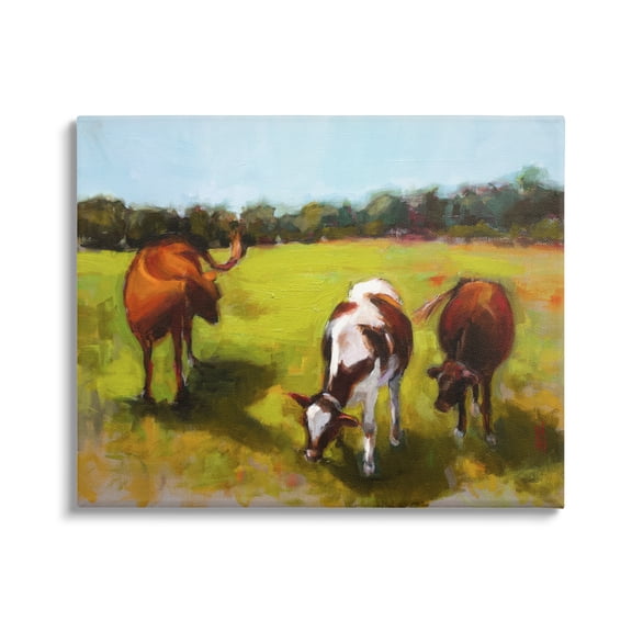 Stupell Industries Cattle in Countryside Painting Animals & Insects Painting Gallery Wrapped Canvas Print Wall Art, 20 x 16