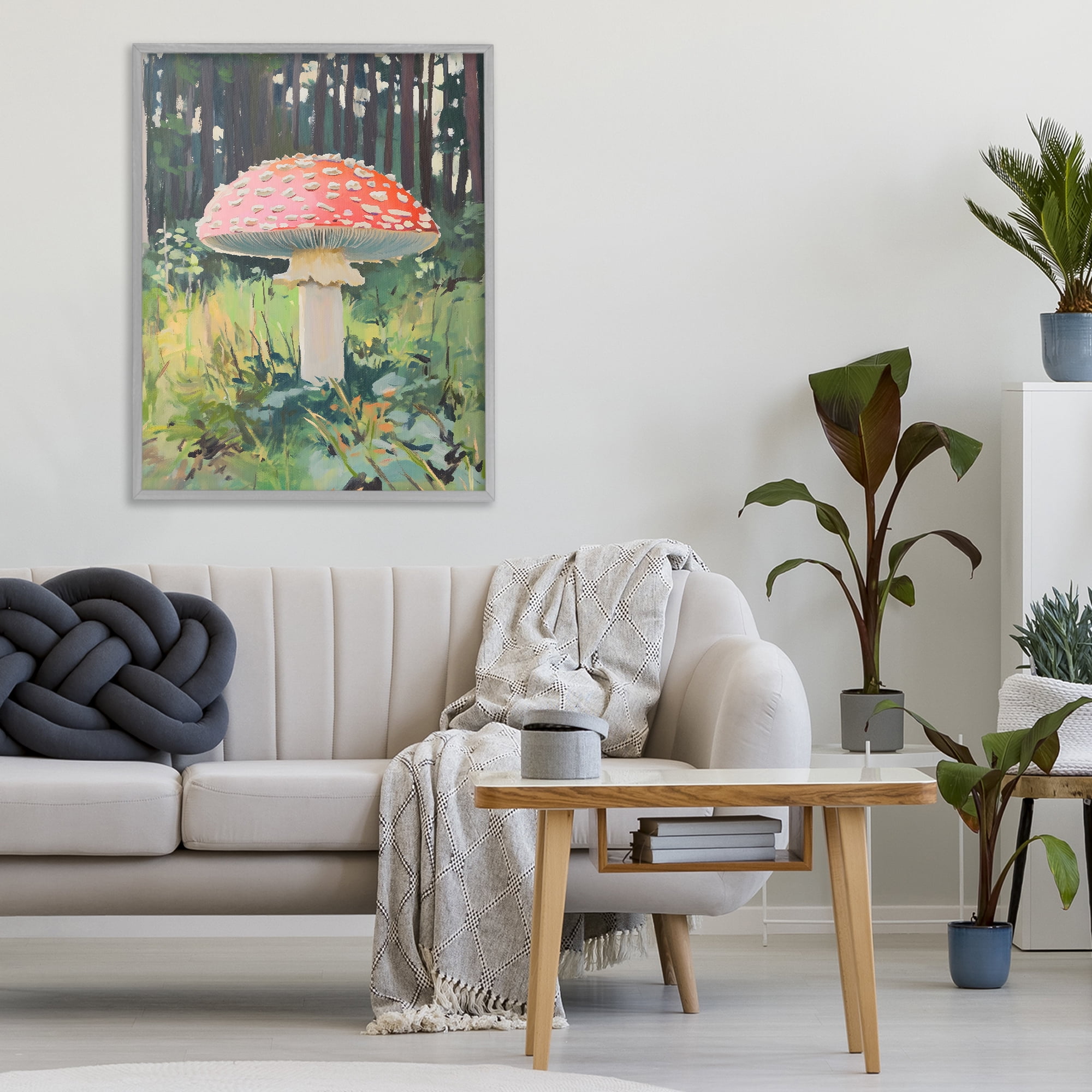 Stupell Industries Red Mushroom in Sunlit Forest Gray Framed Giclee Art, design by The Prints Vibe