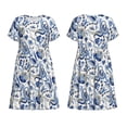 thumbnail image 3 of Bixox Robe d'Été à Manches Courtes pour Femmes Robe Ample Longueur Genou avec Poches-Bleu Paisley, 3 of 7