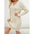 thumbnail image 6 of Women'S V Neck Long Sleeve Above the Knee Relaxed Pullover Fall Sweater Dresses Apricot M, 6 of 9