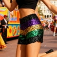 thumbnail image 7 of successthop Mardi Gras Shorts for Women Disco Sequin Loose Sparkly Short Gym Elastic Stripe Lightweight Party Bottoms M, 7 of 7