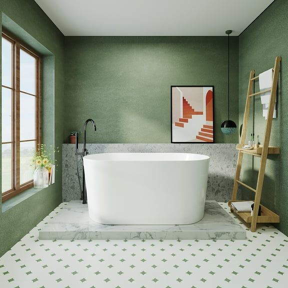 TrumanPick 55" Acrylic Freestanding Bathtub, Contemporary Soaking tub, Glossy White Stand Alone Tub, Oval Bathtub With Pop Up Chrome Drain , cUPC Certified