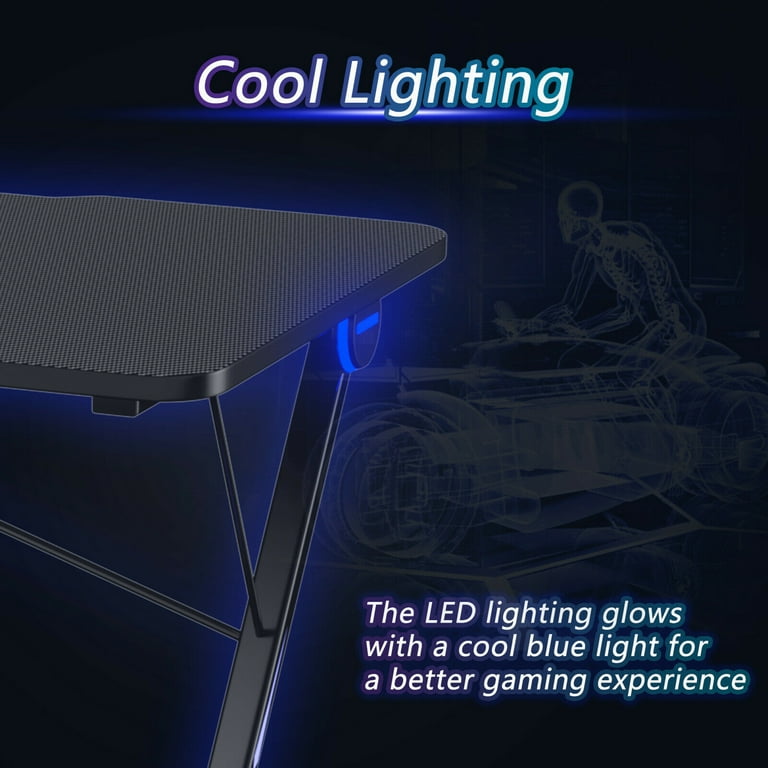 Gymax 43.5 inch Z Shape Gaming Desk with LED Lights for