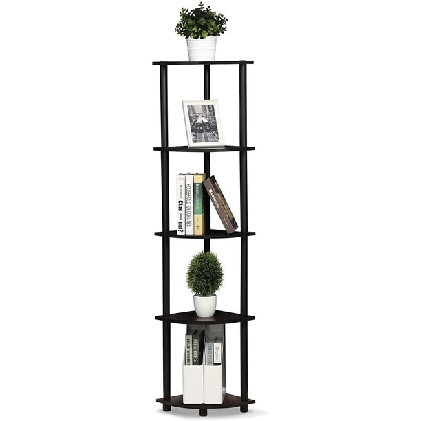 5 Tier Corner Display Rack Multipurpose Shelving Unit, Dark Cherry/Black