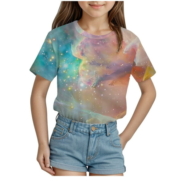 ZTKWD Boys Girls Tie Dye Shirt Tops Short Sleeve Starry Sky Galaxy Print for Teen and Kids 6-16 Years