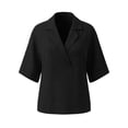 thumbnail image 3 of Uootdi Women's Shirts Collared V Neck 3/4 Sleeve Linen Blend Solid Blouses Casual Daily Style Lightweight Breathable Loose Fit Tops Gift, 3 of 6