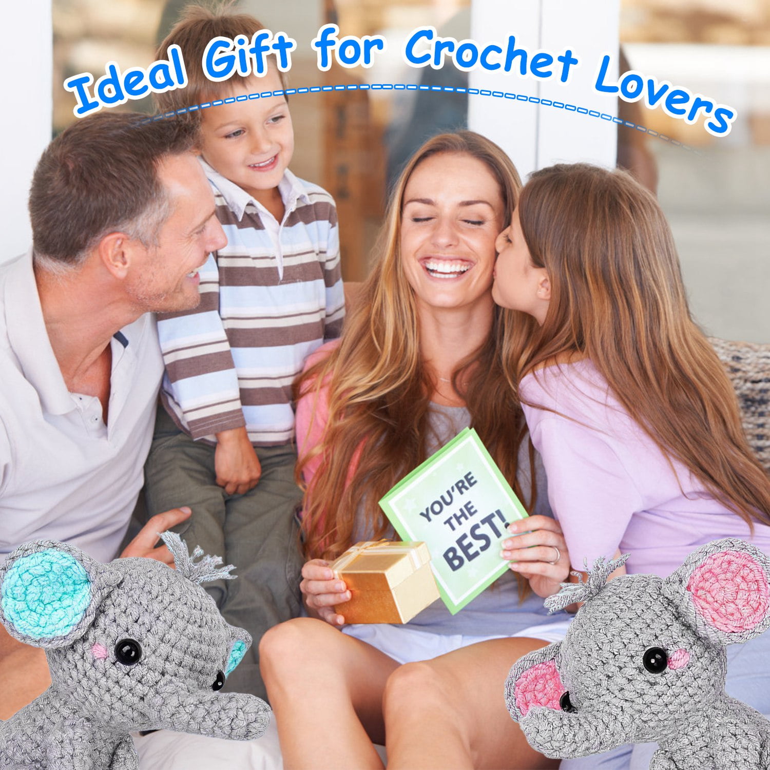 Imountek Elephant Crochet Set for Beginners, DIY Crochet Starter Kit with Video Tutorial for Kids Adults, 2 Elephant Patterns