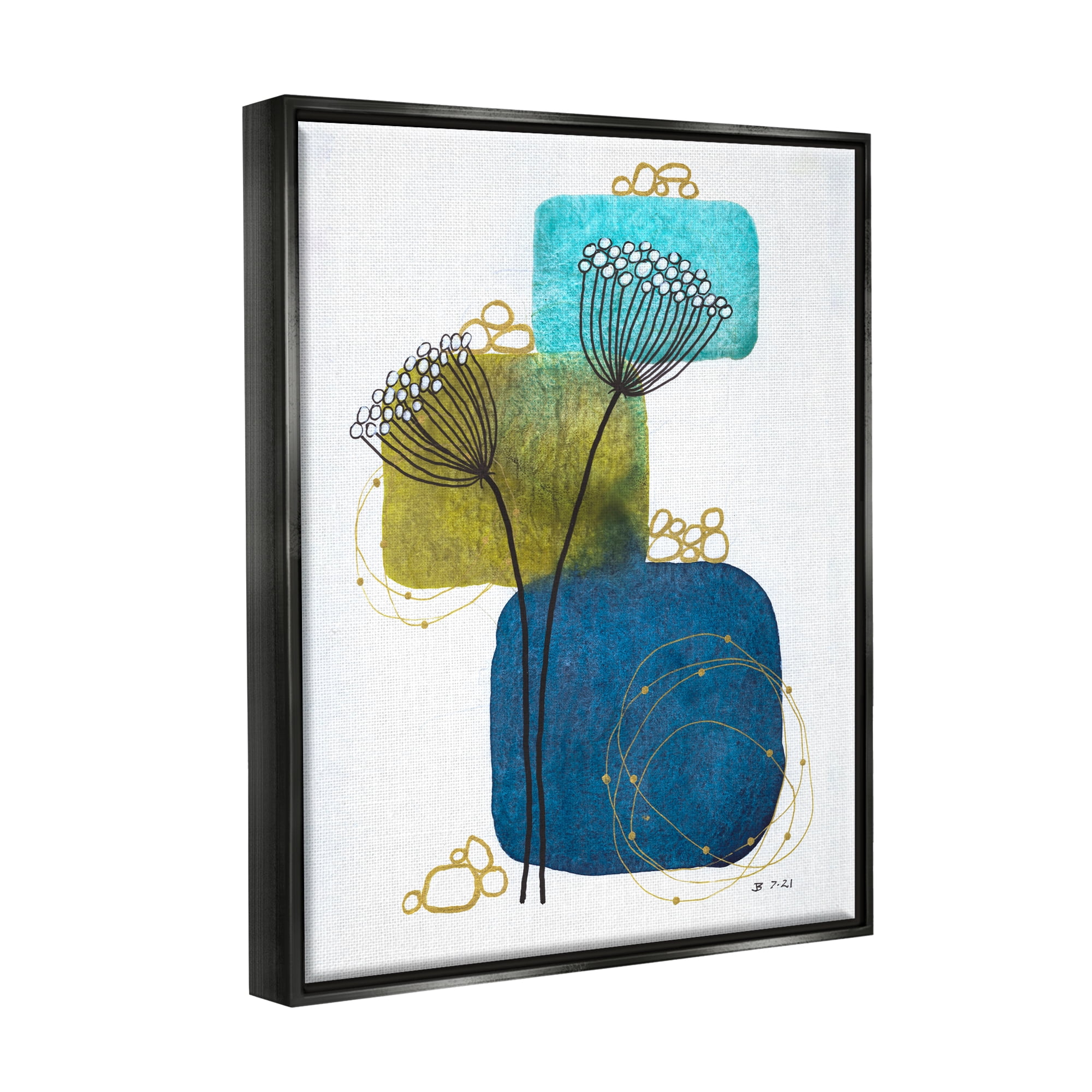 Stupell Industries Dandelion Buds on Blue Botanical & Floral Painting Black Floater Framed Art Print Wall Art, 17 x 21