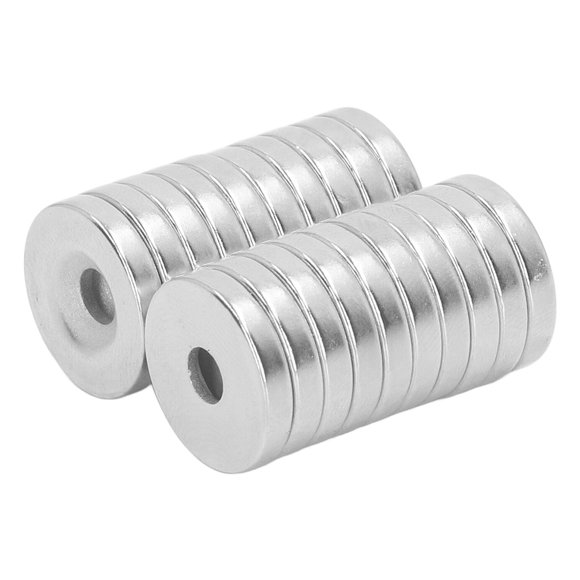 "20-Pack Premium Neodymium Disc Magnets with 4mm Hole - Strong Silver-Plated Rare Earth Magnets for DIY, Office & Crafts (15x3mm)"