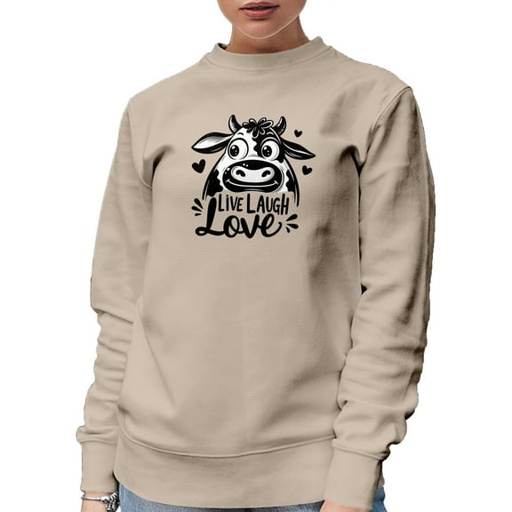 Live Laugh Love feat. a Cow, Sand Crewneck Sweatshirt, Small