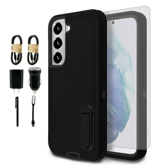 Value Pack Cables for Samsung Galaxy S22 PLUS Phone Case Corner Guard Kickstand Hybrid Slim Bumper Shock Cover with Screen Protector