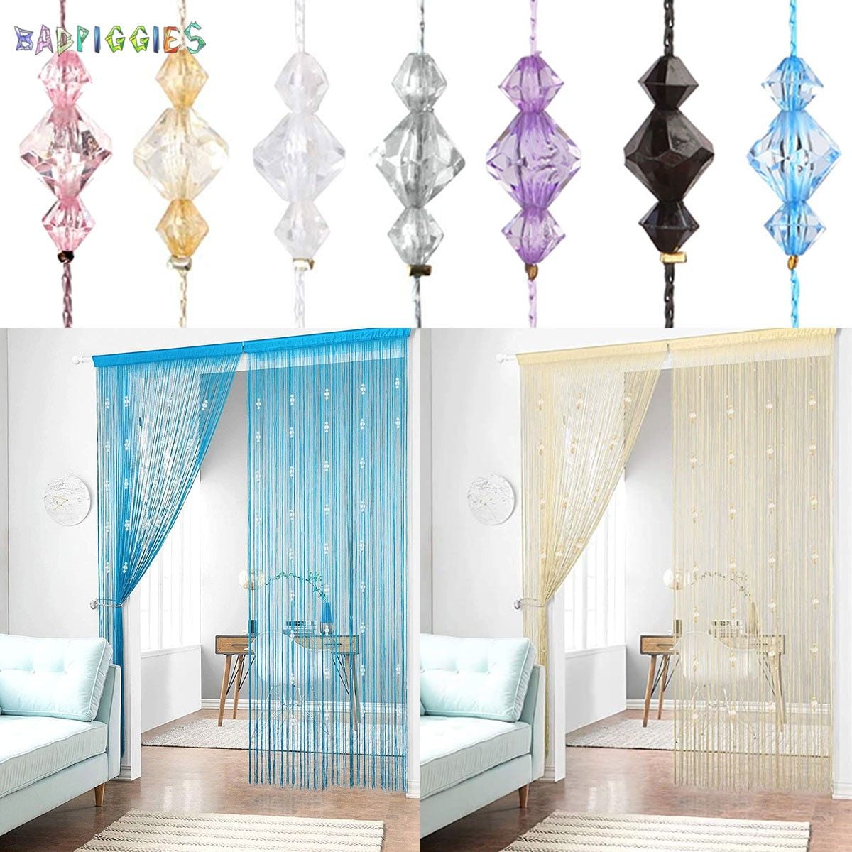 Silver wire curtain Fringe Panel Crystal Room Curtain Window Divider Tassel 