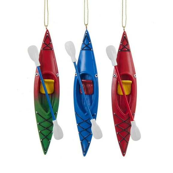 Kurt Adler 5.25 Inch Holiday Decorative Kayak with Oar Set (3 Pack)
