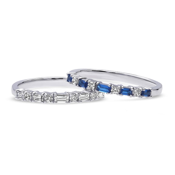 BERRICLE Sterling Silver Vintage Inspired Art Deco Wedding Rings Baguette Cut Cubic Zirconia CZ Eternity Ring Set for Women, Rhodium Plated Size 4