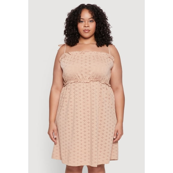 Womens Plus Size Tie Strap Eyelet Sleep Dress