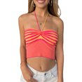 thumbnail image 2 of VISgogo - Chaleco de verano para mujer con cuello halter, estampado de rayas, sin mangas, fruncido, ajustado, recortado, sin mangas, camisola de punto VISgogo  moda, 2 of 9