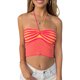 thumbnail image 2 of VISgogo - Chaleco de verano para mujer con cuello halter, estampado de rayas, sin mangas, fruncido, ajustado, recortado, sin mangas, camisola de punto VISgogo  moda, 2 of 9
