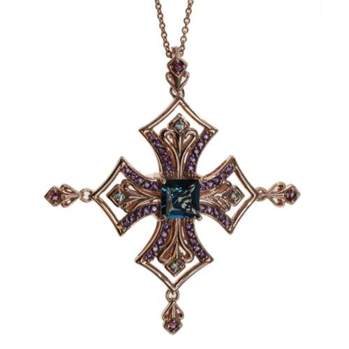 Dallas Prince London Blue Topaz, Amethyst, Blue Zircon, and Rhodolite Cross Necklace by Overstock