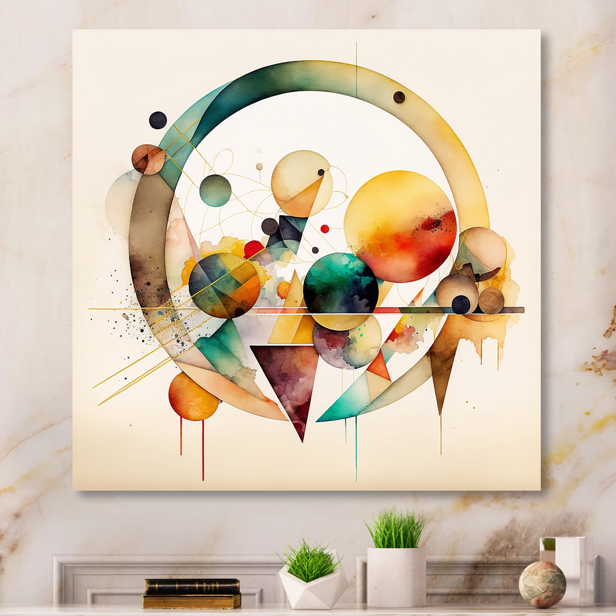 Designart Multi-Color Watercolor Geometric Art IV Canvas Wall Art