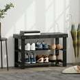 thumbnail image 2 of HOMCOM Bamboo Shoe Storage Bench, 3-Tier Entryway Bench, Black, 2 of 10