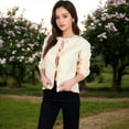 thumbnail image 3 of Women's Tie Front Knit Cardigan with Long Sleeves and Open Front Design - Small, Beige, 3 of 7