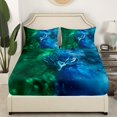 thumbnail image 2 of Peacock Fitted Sheet Green Teal Fog Queen Bed Sheets,Goth Woodland Animals Sheets Exotic Wildlife Bedding Set Room Decor Aesthetic,(No Top Sheet), 2 of 5