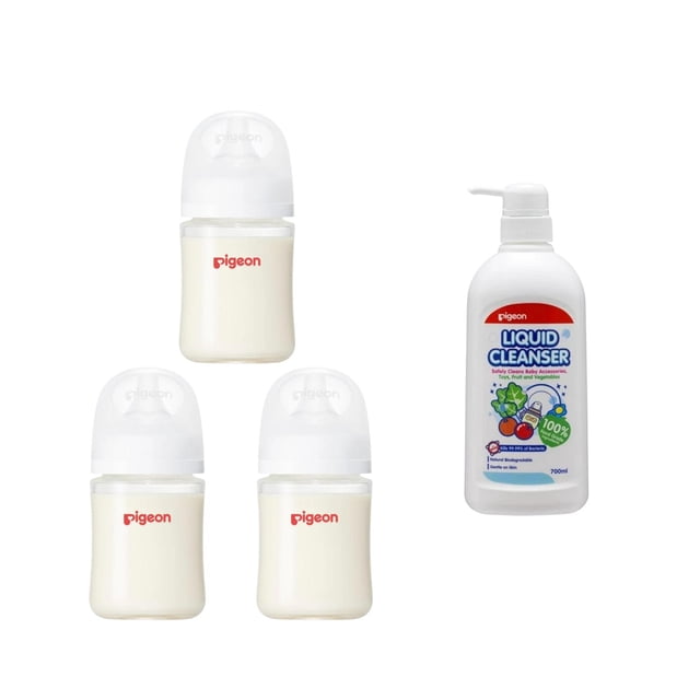 3 Biberones Pigeon Softouch 160ml y Limpiador Líquido 700ml