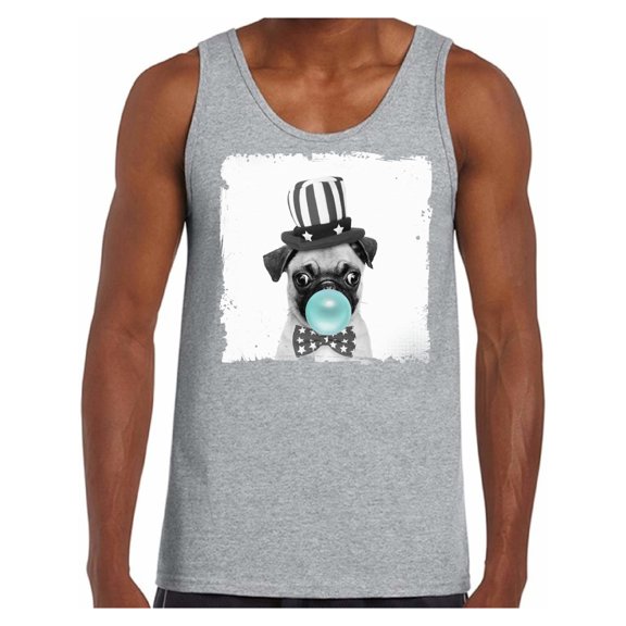 Awkward Styles Little Puppy Tank Top for Men Cute Pug with Blue Gum T Shirt Animal Men Shirt Funny Animal Gifts Pug Clothing Pug Tank Top Men Tank Top Little Pug Blow Blue Gum Cute Pug T Shirt