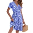 thumbnail image 4 of OutfitShow Women Summer Short Sleeve V Neck Floral Empire Waist Dress with Pockets, 4 of 7