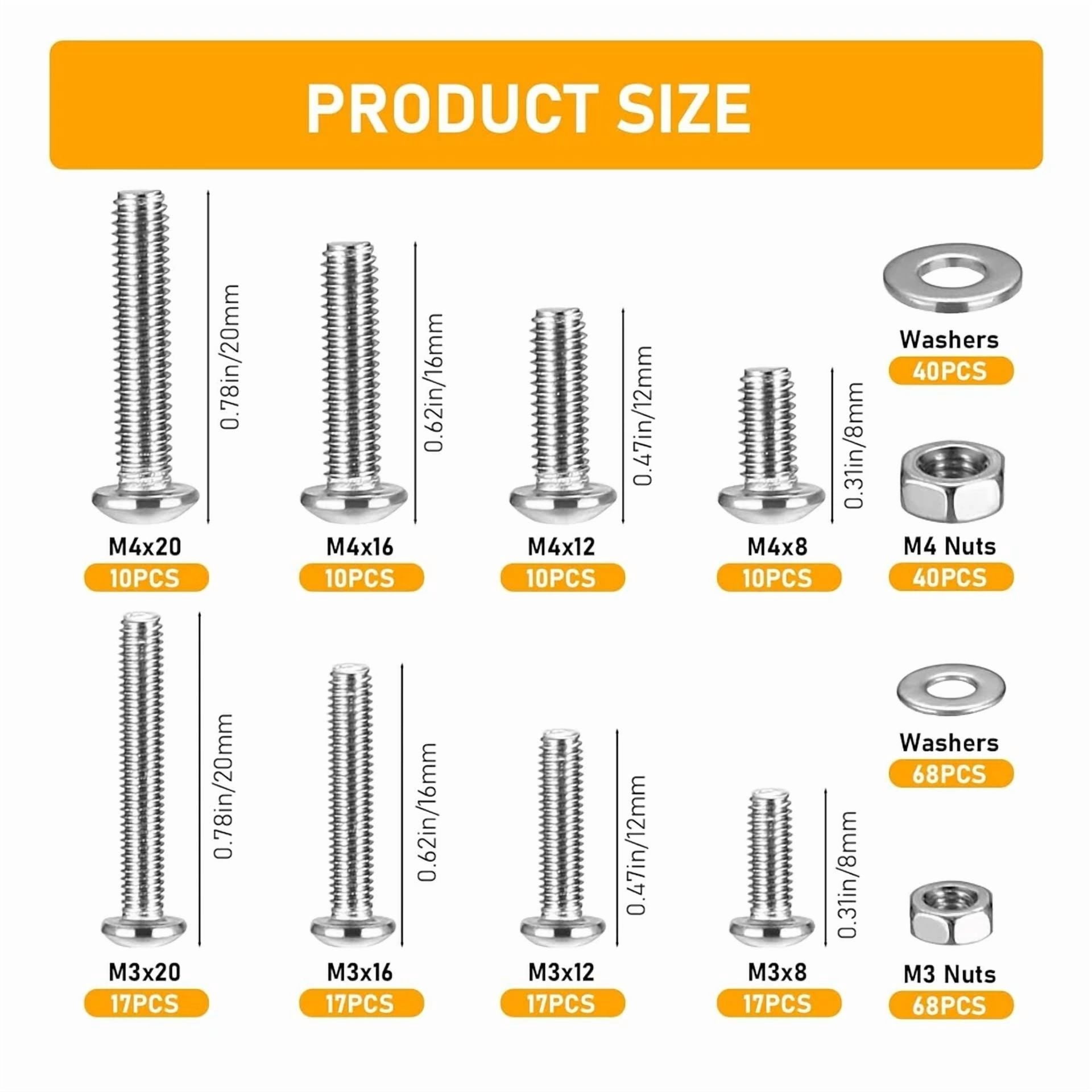 CIRCLE- 324 Pcs Metric Screw Assortment Kit Metric M3 M4 Hex Button Socket Head Cap Scre