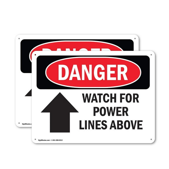 (2 Pack) Watch For Power Lines Above OSHA Danger Sign 24 Inch X 18 Inch Indoor / Outdoor Rust-Free Aluminum Metal Signs for Workplace, Workshop, and Construction Site, Made in the USA